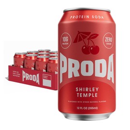 Proda Sparkling Protein Soda with 10g Clear Whey Isolate Protein, 0g Sugar, Low Calorie & Caffeine Free | Gluten Free, Non-GMO, Ready-to-Drink Clean Functional Beverage, 12 fl oz Cans (12 Pack) - Shirley Temple