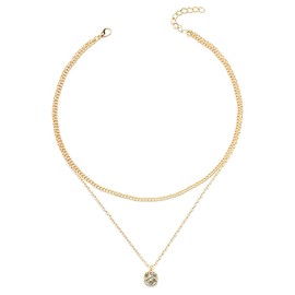 RAMGLYO Layered CZ Crystal Pendant Necklace Round Solitaire Pendant Necklace Sparkling Crystal Necklace Bridal CZ Necklace Chain Jewellery for Women and Girls (Gold)