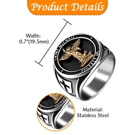 JewelryWe Men's Saint Michael Ring Men's Stainless Steel Saint Michael Archangel Cross Round Signet Ring Catholic Protection Amulet Finger Ring Religious Jewellery Gift Gold Silver, Stainless Steel