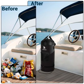 Obcursco Boat Trash Can,100% Leakproof 900D Portable Garbage Bag Pontoon Fishing Boat Accessories Marine RV or Camping 9-12 Gallon Capacity