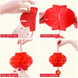 Pangda 30 Pieces Chinese Red Paper Lanterns 2025 Chinese New Year Decorations Hang Lantern Decor for Spring Festival