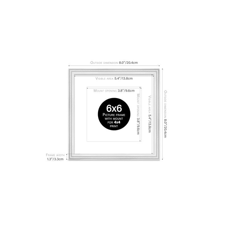 6x6 White Ornate Photo Frame With White Mat For 4x4