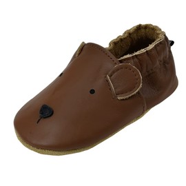 iEvolve Baby Moccasins Baby Leather Shoes Soft Sole Toddler Shoes First Walking Baby Shoes Baby Slippers(Brown Bear, 18-24 Months)