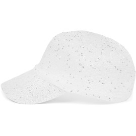 styleBREAKER Women's Summer Baseball Cap Woven with Sequins, Airy Baseball Cap with Metal Buckle, Adjustable, Plain Peaked Cap for Beach and Leisure, White, Unit size