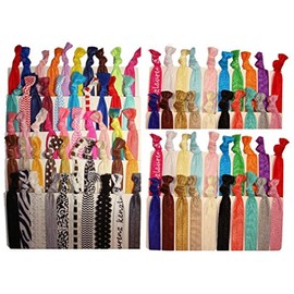 Kenz Laurenz 100 Hair Ties No Crease Ribbon Elastics Ouchless Ponytail Holders Hair Bands (100 Prints and Solids)