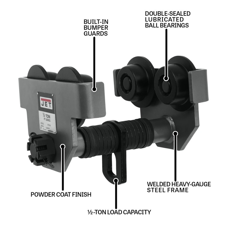 JET 1/2-Ton Heavy-Duty Manual Trolley (1/2-PT)