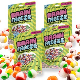 BRAIN FREEZE Sour Rainbow Crunch Freeze-Dried Candy – Sweet & Tangy Gourmet Freeze Dried Candy Snack - 4 Pack