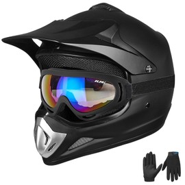 ILM Youth Kids Dirt Bike Helmet ATV Motocross DOT Off-Road Street Helmet Goggles Gloves Full Face Protective Helmet Model BLD-818(Matte Black,Youth-X-Large)