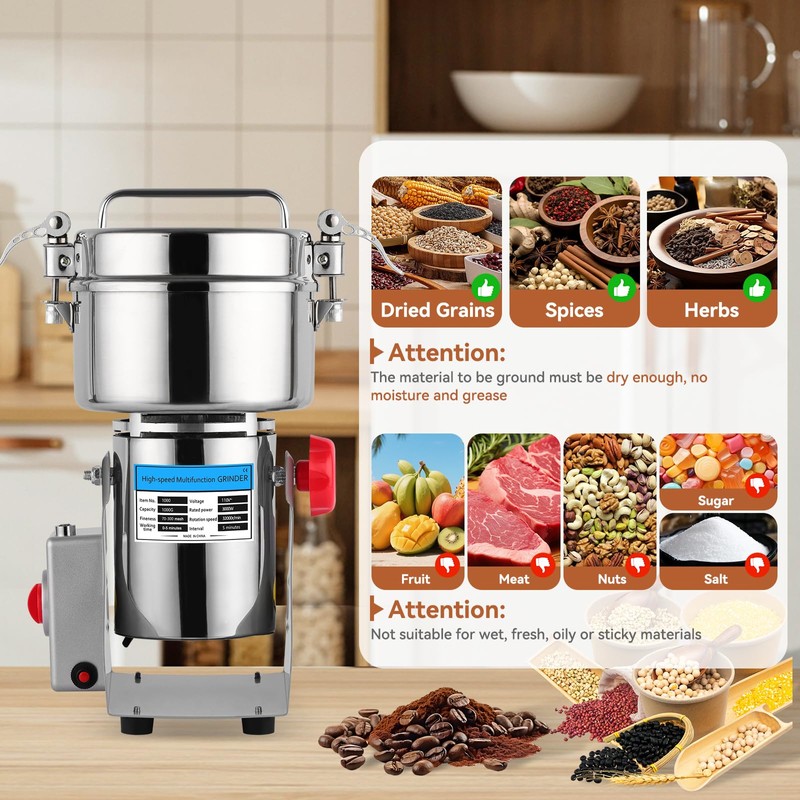 3000W Grain Mill Grinder - 32000 RPM High-Speed 1000g Electric