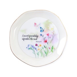 HOME SMILE Friend Chritian Gifts Jewelry Ring Dish Tray with Dynamic Butterfly&Flower Pattern Shifts,A Sweet Friendship Refresh the Soul-Best Friend BFF Birthday Wedding Gifts