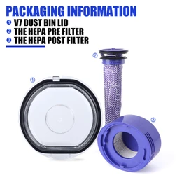 Dust Bin Lid Compatible with Dyson V7 V8 Vacuum Cleaner Dust Bucket Cover Replacement Parts, with Pre&Post HEPA Filter Set
