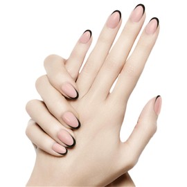 Press On Nails Short French Press On Nails Classy Fake Nails Almond Reusable Glue On Nails for Women Present, Includes 24 Nails, Nail Glue, 1 Manicure Stick, 3 Mini File