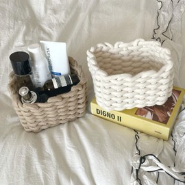 WOOXGEHM Cotton Rope Small Storage Basket, White Minimalist Toilet Paper Basket, Desktop Room Storage Basket, Cute Tiny Storage Baskets for Keys, Wallets, Jewelry, Cosmetics and Small Parts