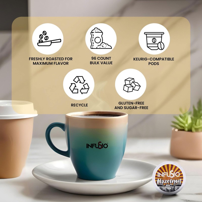 InfuSio Hazelnut Coffee Pods, Single Serve Coffee Pods for Keurig