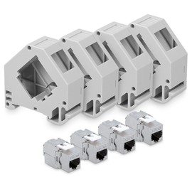kwmobile Keystone Module and DIN Rail Adapter Set - Fits Standard DIN Rail - 4x CAT 6A Module 4x Holder - RJ45 Socket Shielded - Tool-Free