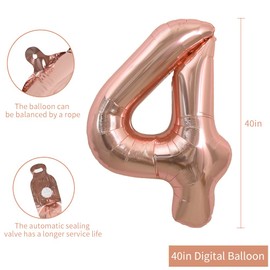 TONIFUL 40 Inch Rose Gold Large Numbers Balloons 0-9, Number 4 Digit 4 Helium Balloons, Foil Mylar Big Number Balloons for Birthday Party Anniversary Supplies Decoration