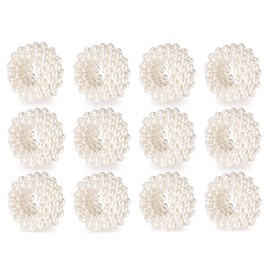 Wanjorlay Napkins Ring 12-Piece Set, White Pearl Wedding Napkins Buckle Table Decoration