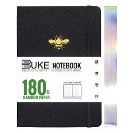 BUKE Honeybee A5 Dotted Notebook Dot Grid Journal 180Gsm Bamboo White Paper, 5 * 5MM Dot Grid 160 Pages,Colored Silver Edges,Waterproof Fabric Hardcover