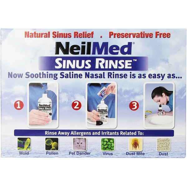 NeilMed Sinus Rinse - 2 squeeze Bottles 240mL (8fl oz) & Nasamist Saline Spray 75mL - 250 Premixed Packets - BONUS Nasa Mist Saline Spray - Value Pack