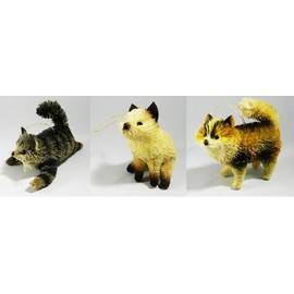 Set of 3 Bristle Cat Christmas Tree Decoration