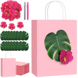 Canlierr 24 Sets Hawaiian Party Gift Bags Bachelorette Gift Paper Bags with Handles Tropical Palm Leaves Hibiscus Flowers Metal Markers Hawaiian Wedding Party Supplies for Bridesmaids(Pink)