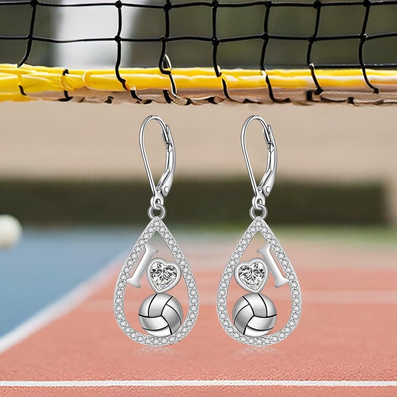 Volleyball Earrings for Women Dangle Heart Volleyball Earrings Sterling Silver