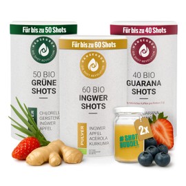 Connoisseur Kit - Organic Shots with Ginger, Greens & Guarana (150 Shots) - Vegan Superfood Powder to Strengthen Immune System¹, Intestinal Function² & Daily Energy - 100% Genuine