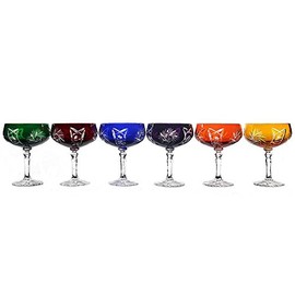 CRISTALICA Sektglas Sektschale Sektkelch Schleuderstern 200 ml Blau Handgeschliffen Kristallglas