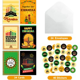 ceiba tree 24 Pack Kwanzaa Cards American Annual Celebration Greeting Cards African American Christmas Note Card with Envelopes and Stickers