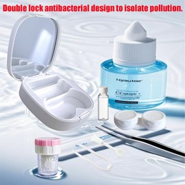 CADEVED Contact Lens Case Kit with Cleaner Washer, Contact Lenses Applicator Removal Tool Kit with Mirror Solution Bottle for Daily and Outdoor Use(White)