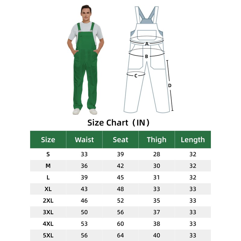WORK IDEA Men's Bib Overalls,Men's Overalls Workwear Lightweight with Adjustable