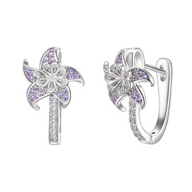 BriLove Bridal Wedding Earrings for Brides Bridesmaid, Cubic Zirconia Rhinestone Windmill Flower Cluster for Women Prom, Fashion Studs Huggie Hoop Earring Clear Gold-Toned