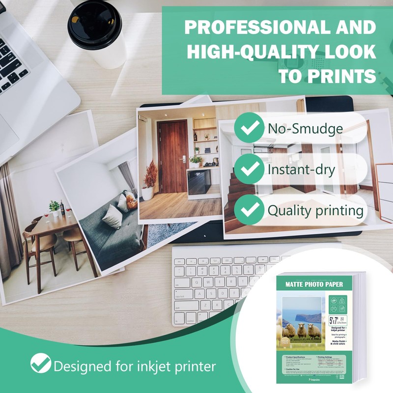 Pikapoka 5x7 Matte Photo Paper for Inkjet Printer, 200gsm/52lb Single