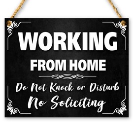 Working from Home Sign for Front Door - 10x8 Dibond Do Not Disturb Door Hanger Sign - No Soliciting Door Hanger Sign - Please No Knocking Door Sign