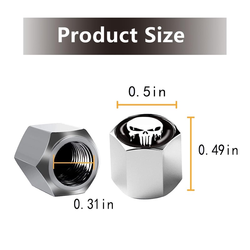 GKmow Pack-4 Skull Car Wheel Tire Valve Stem Caps, Dust