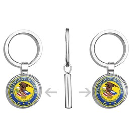 HJ Media Round DEPT of Justice Seal (Department Logo doj Attorney) Metal Round Metal Key Chain Keychain Ring