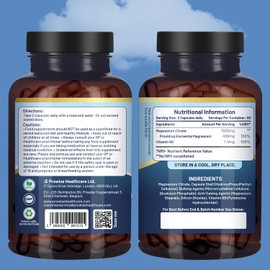 Magnesium Citrate Capsules 1500mg with Vitamin B6 | 120 Vegan Capsules | 450mg Elemental Mg | High Strength Magnesium Supplements for Women & Men | Capsule not Tablets | Made in UK by Prowise