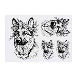 4 x 'German Shepherd with Floral Crown ' Temporary Tattoos - Water Resistant, Skin-Safe, Non-Toxic Transfers, Mixed Sizes (TO00073280)