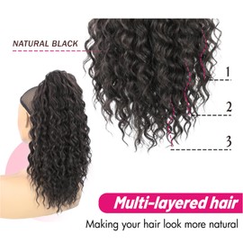 UAmy hair Long Black Drawstring Ponytail for Women 18inch Afro Curly Ponytail Extension Fluffy Synthetic Ponytail Extension for Daily Use(Natural Black)