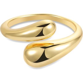 Chunky Gold Rings for Women 14K Gold Plated Chunky Teardrop Water Drop Ring Silver Adjustable Large Thick Smooth Curved Open Thumb Finger Rings for Women Men (Gold)