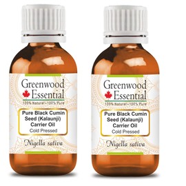 Greenwood Essential Pure Black Cumin Seeds (Kalaunji) Carrier Oil (Nigella sativa) Natural Therapeutic Quality Cold Pressed (Pack of Two) 100 ml x 2 (6.76 oz)