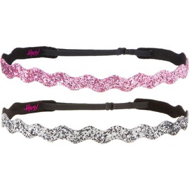 Hipsy Adjustable Non Slip Cute Fashion Bling Glitter Hair Headbands for Women Girls & Teens 2-Pack (Wave Gunmetal & Light Pink)