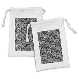 Ambesonne Abstract Fabric Pouch Set of 2, Angled Geometric Shapes with Camouflage Pattern Pixel Art Inspirations, Small Drawstring Bag for Toiletries Masks and Favors, 9" x 6", Grey Black Pale Grey