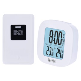 EMOS Digital Thermometer with Outdoor Sensor, Indoor and Outdoor Thermometer with Radio-Controlled Clock, Alarm Clock with Snooze and Calendar