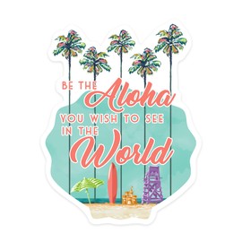 Die Cut Sticker Be The Aloha, Tall Palms Beach Scene, Vinyl Sticker 1 to 3 inches (Waterproof Decal for Cars, Water Bottles, Laptops, Coolers), Small