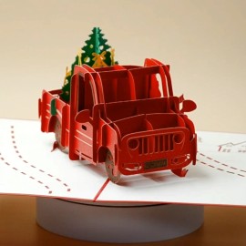 PinesFamily B02-3D Pop Up Christmas Greeting Card ( Santa is driving the car)