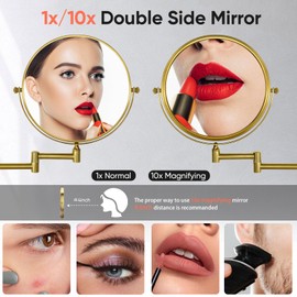 GURUN 8" Wall Mounted Makeup Mirror with 10X Magnification,Two-Sided Swivel Bathroom Mirror,Brushed Gold Finish M1306GJ(8",10X)