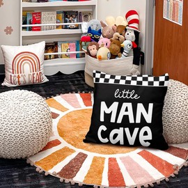ETVISO Boys Car Room Decor, Little Man Cave Pillow Cover 18x18, Trendy Black and White Checkerboard Decorative Throw Pillow Case for Boys Bedroom Playroom Nursery