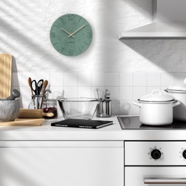 Cander Berlin MNU 2630 U Wall Clock Silent without Ticking Noises 30 cm Analogue Living Room Modern Vintage Green Wooden Hands