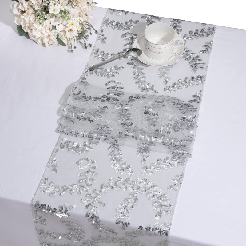 MengH-SHOP Table Runner Glitter Round Sequins Fabric for Wedding Birthday